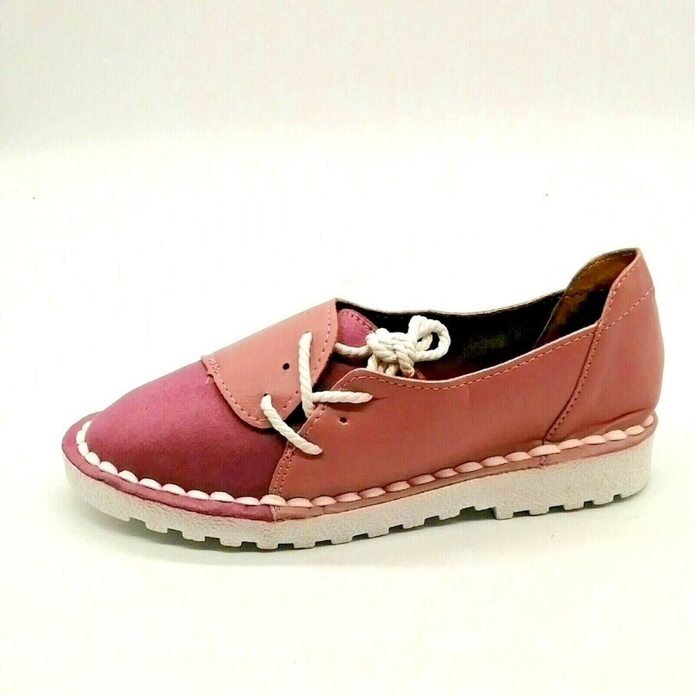 Fashion Womens Side Lace Up Flat Cushioned‎ Insole Two Tone Pink EUR 36 NEW